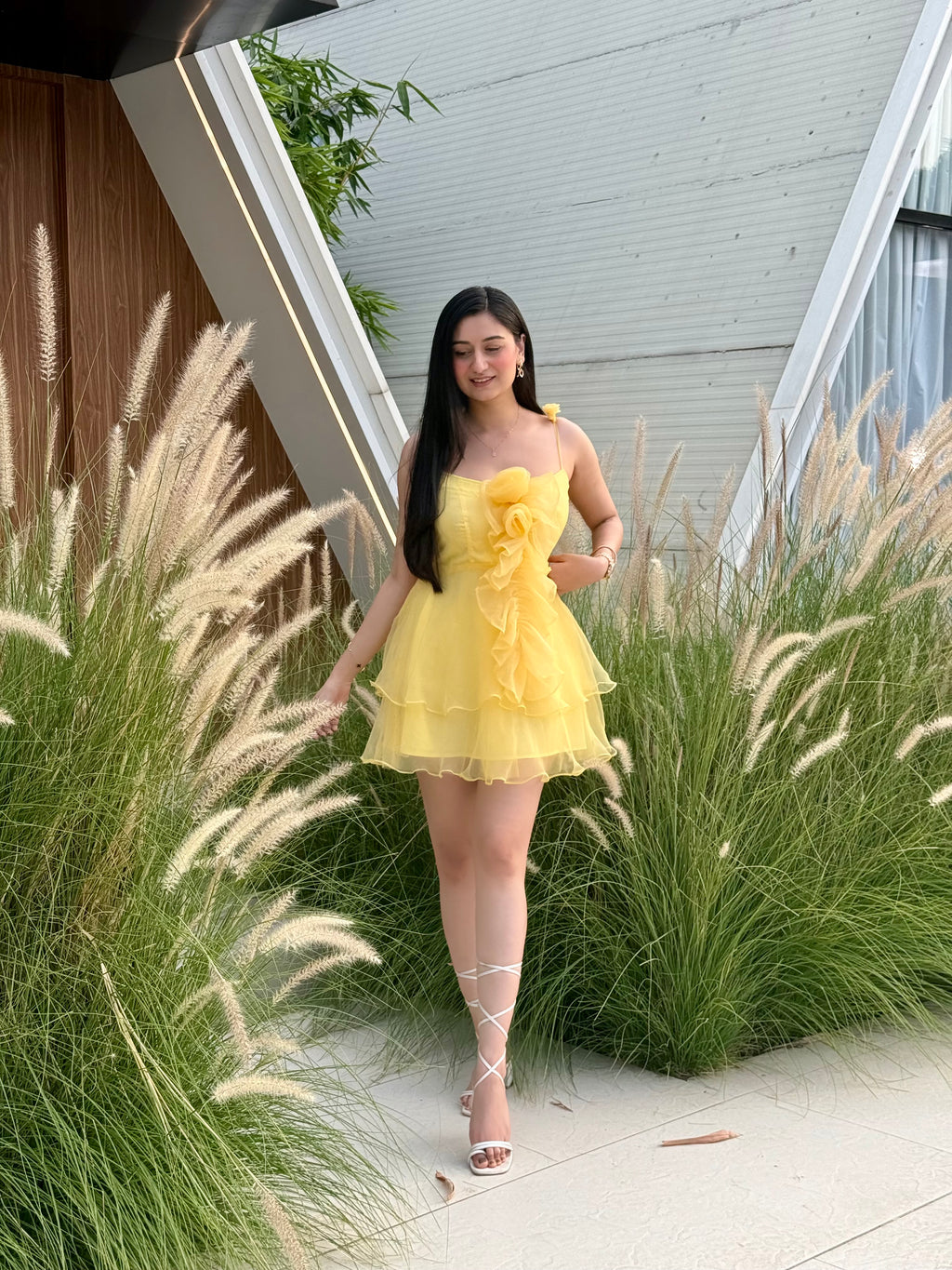 YELLOW ROSY RUFFLES DRESS