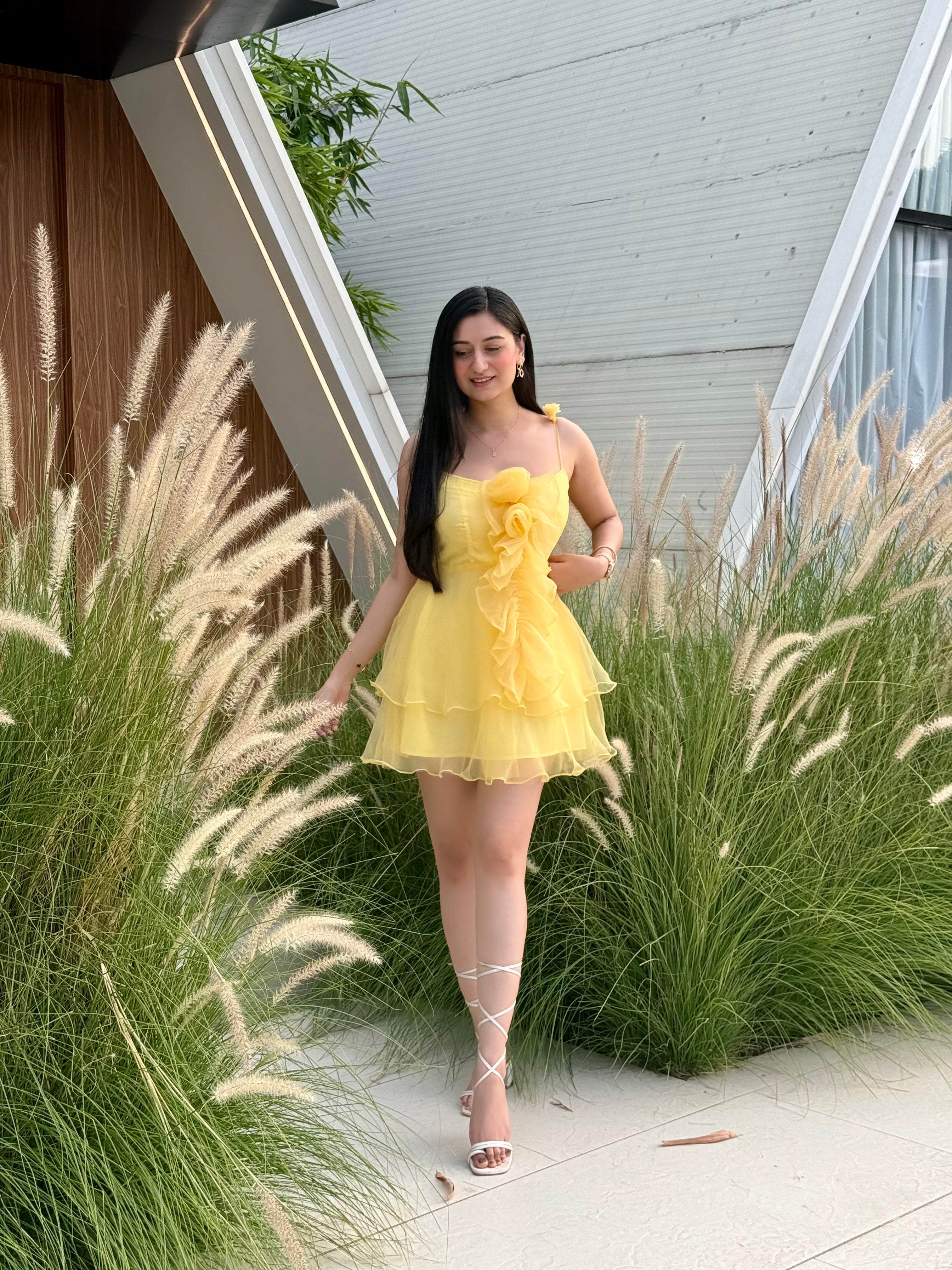 YELLOW ROSY RUFFLES DRESS