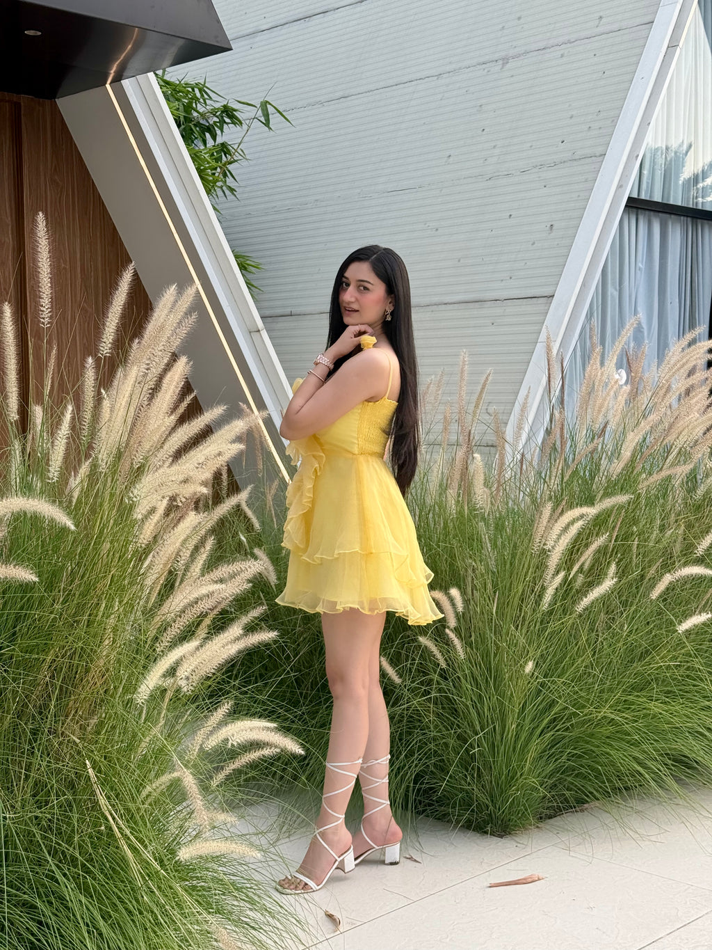 YELLOW ROSY RUFFLES DRESS