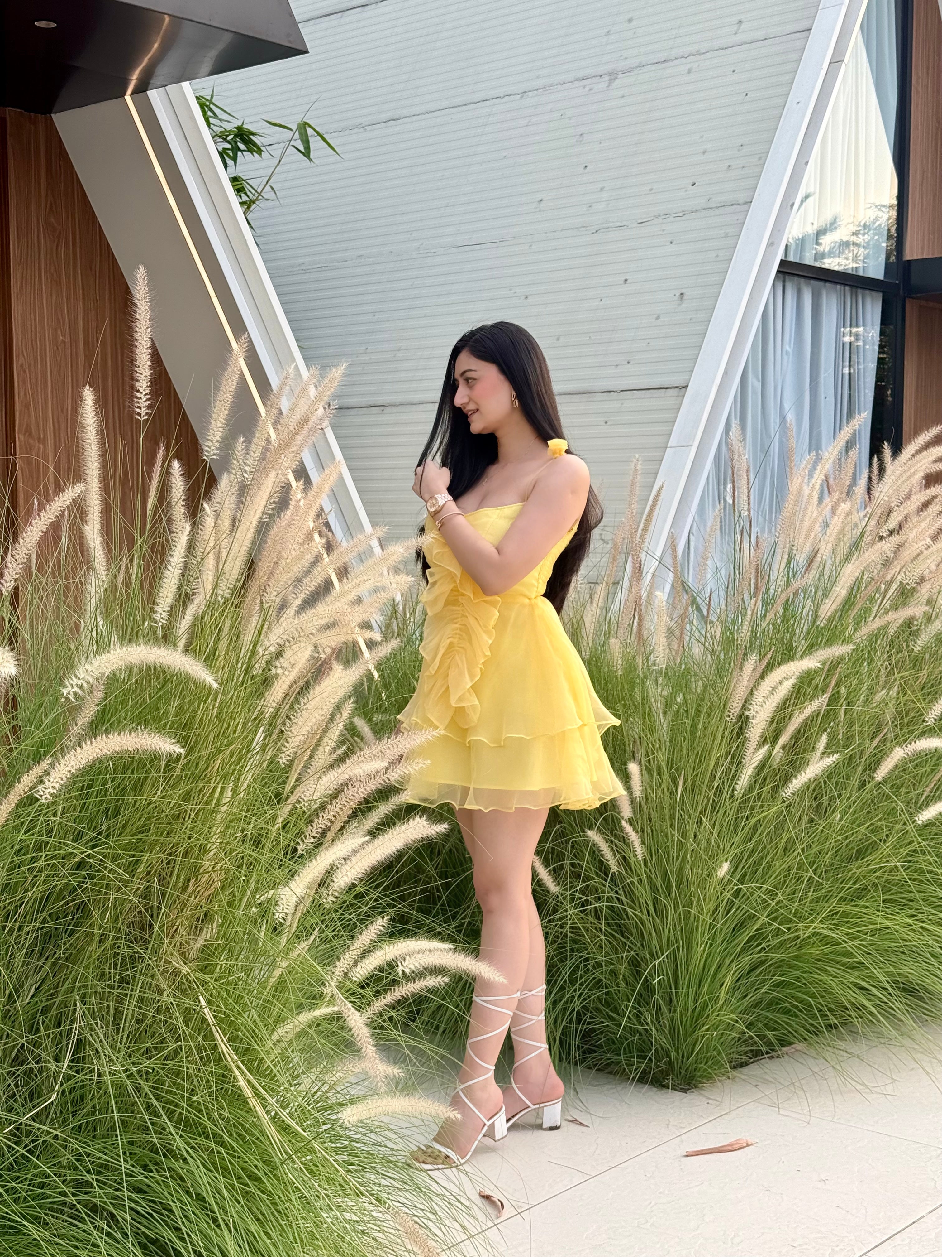 YELLOW ROSY RUFFLES DRESS