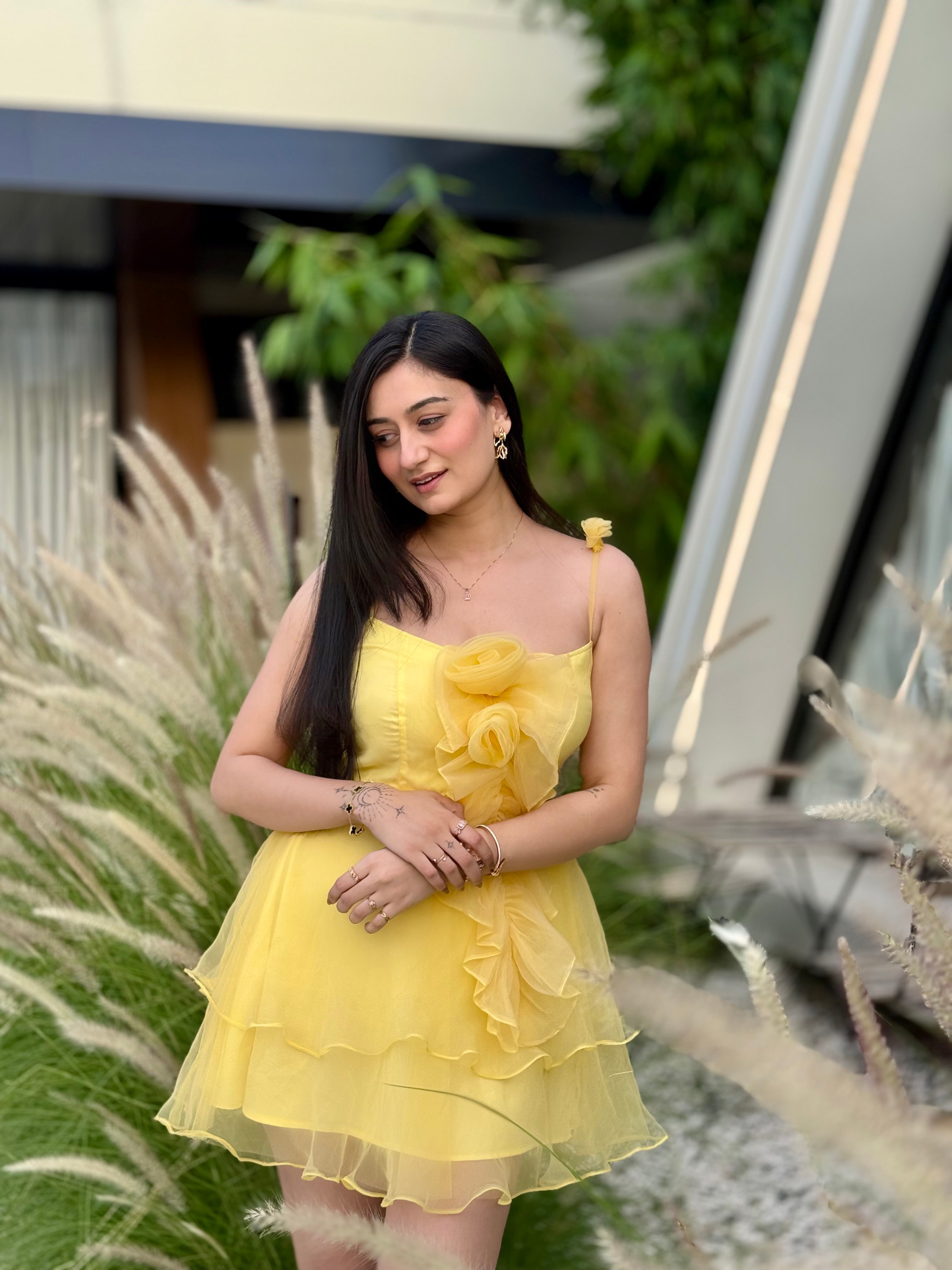 YELLOW ROSY RUFFLES DRESS