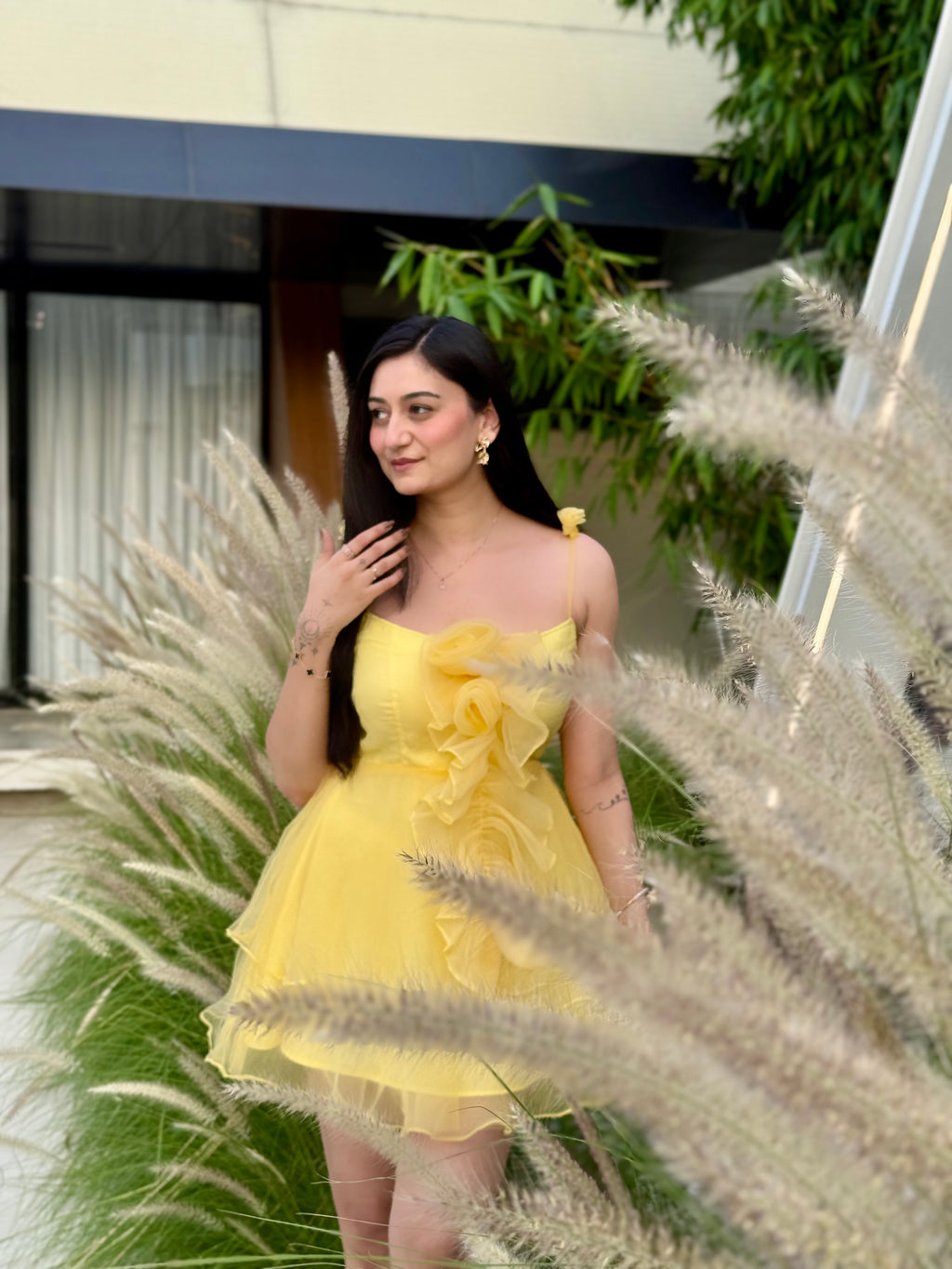 YELLOW ROSY RUFFLES DRESS