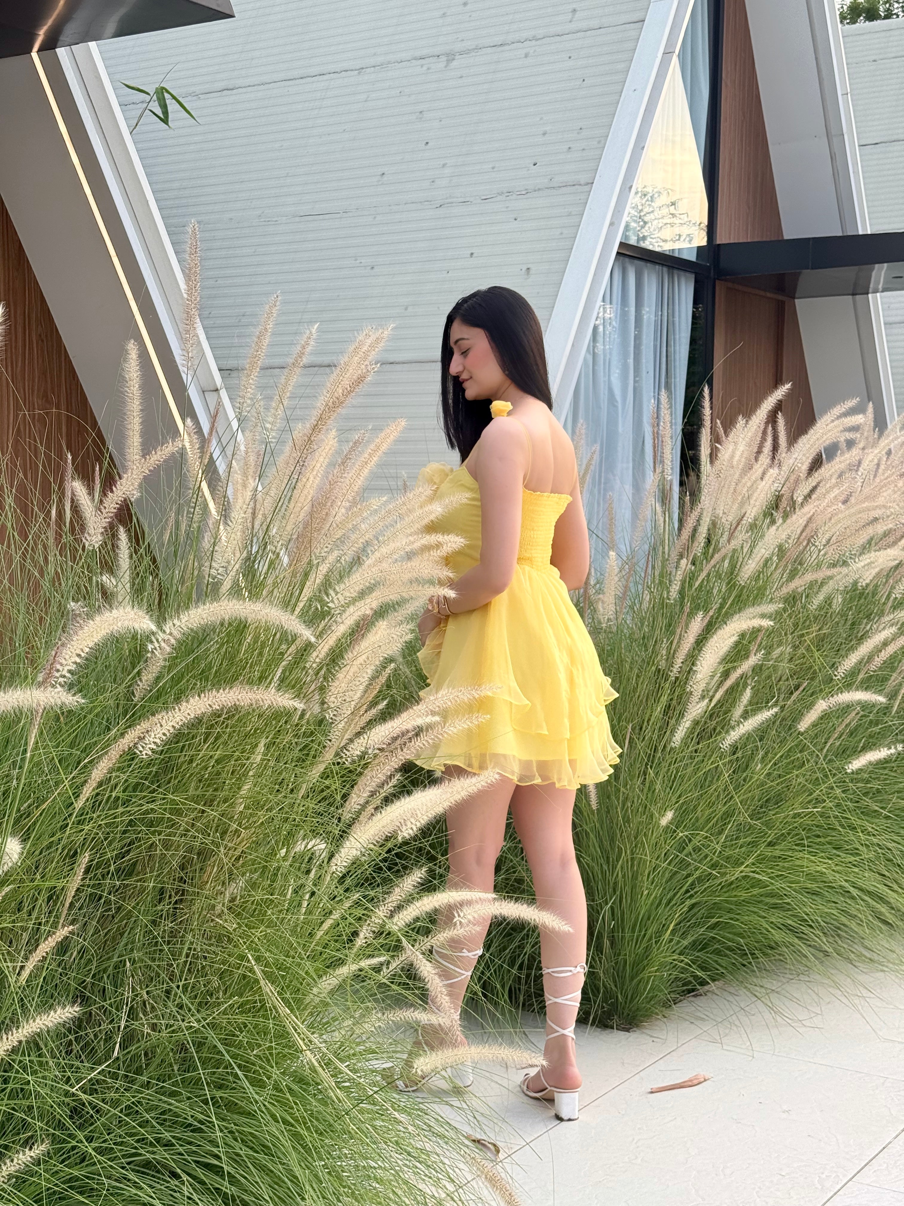 YELLOW ROSY RUFFLES DRESS