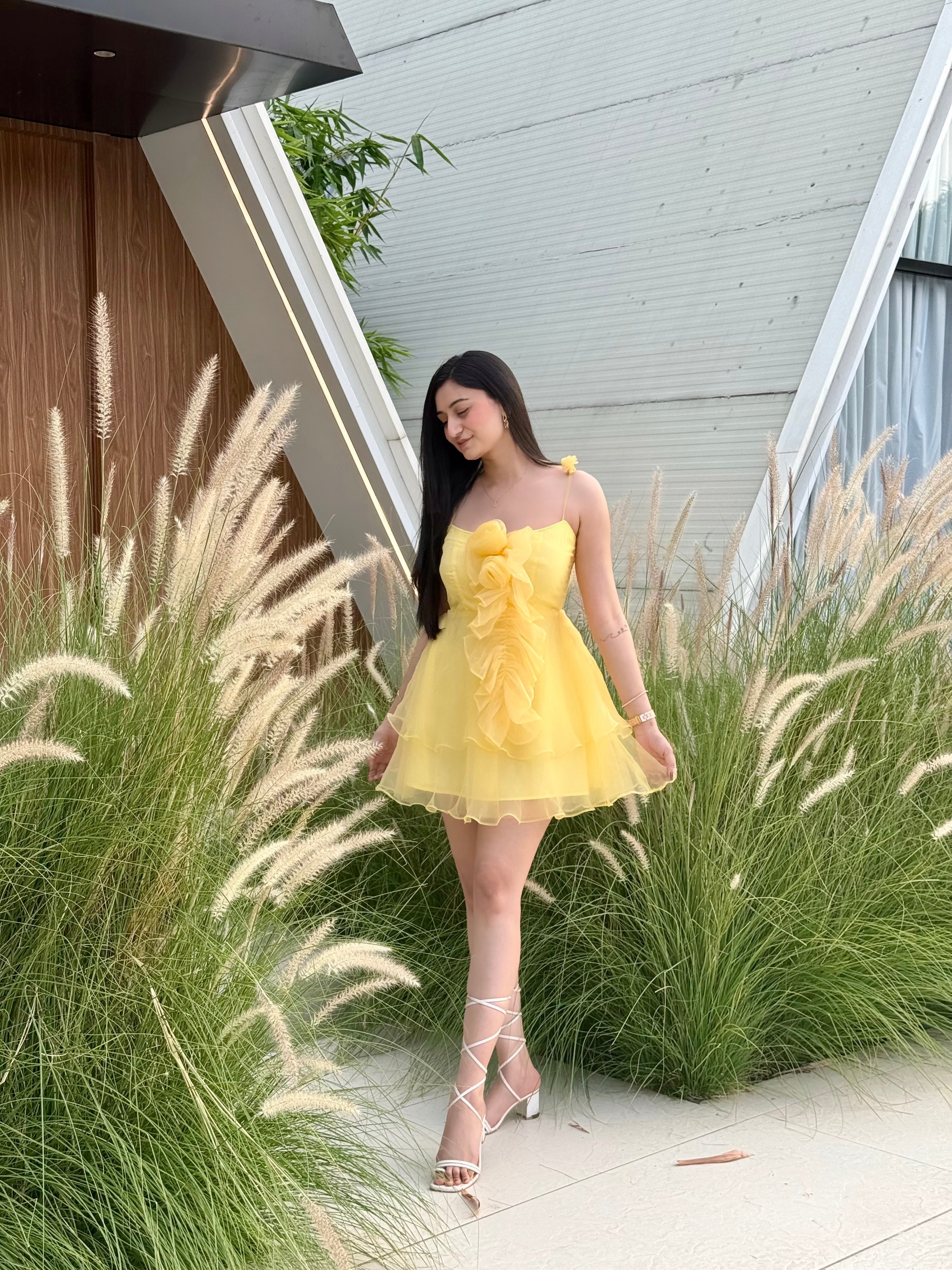 YELLOW ROSY RUFFLES DRESS
