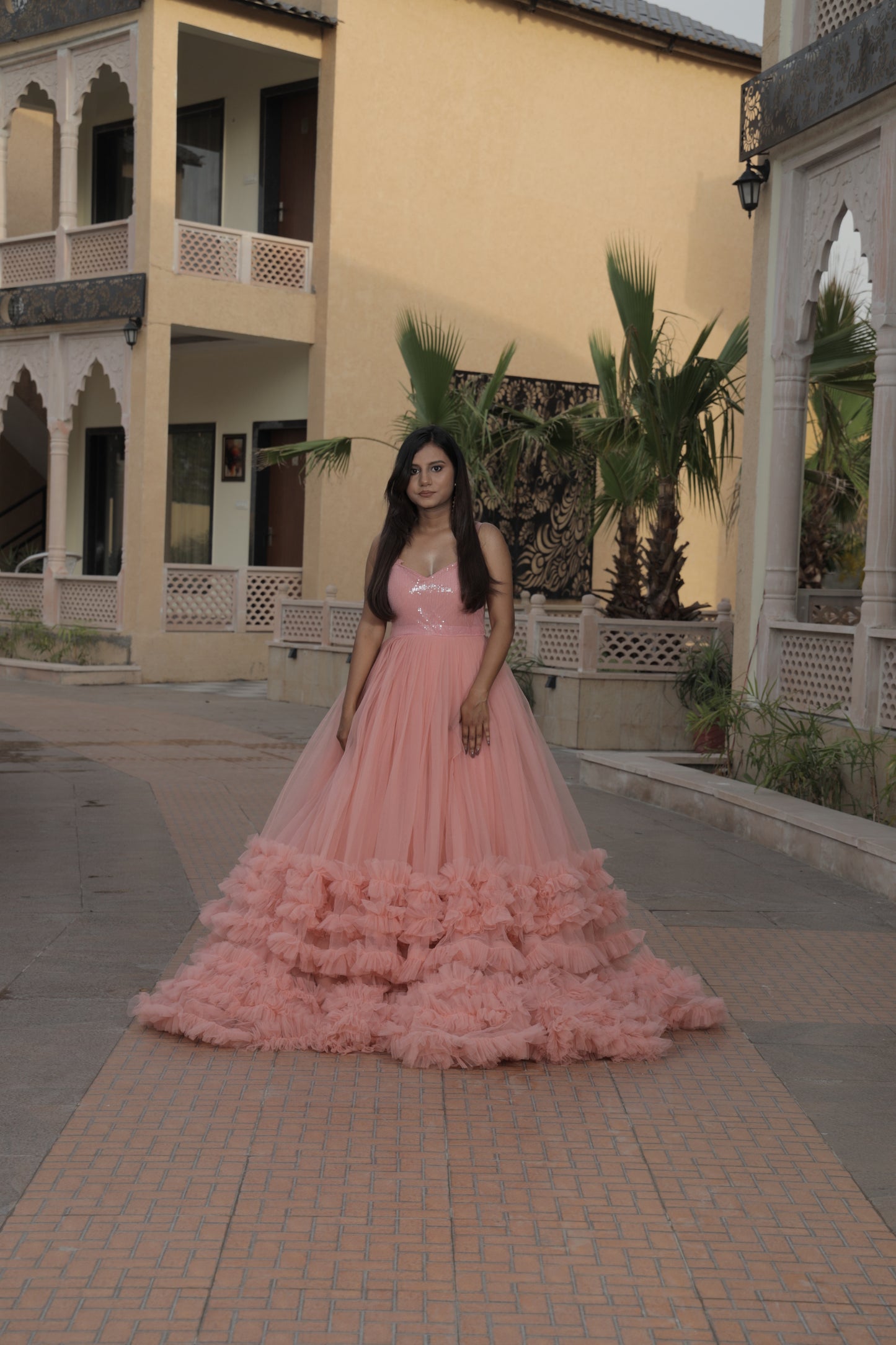 Regal Affair Peach Ball Gown