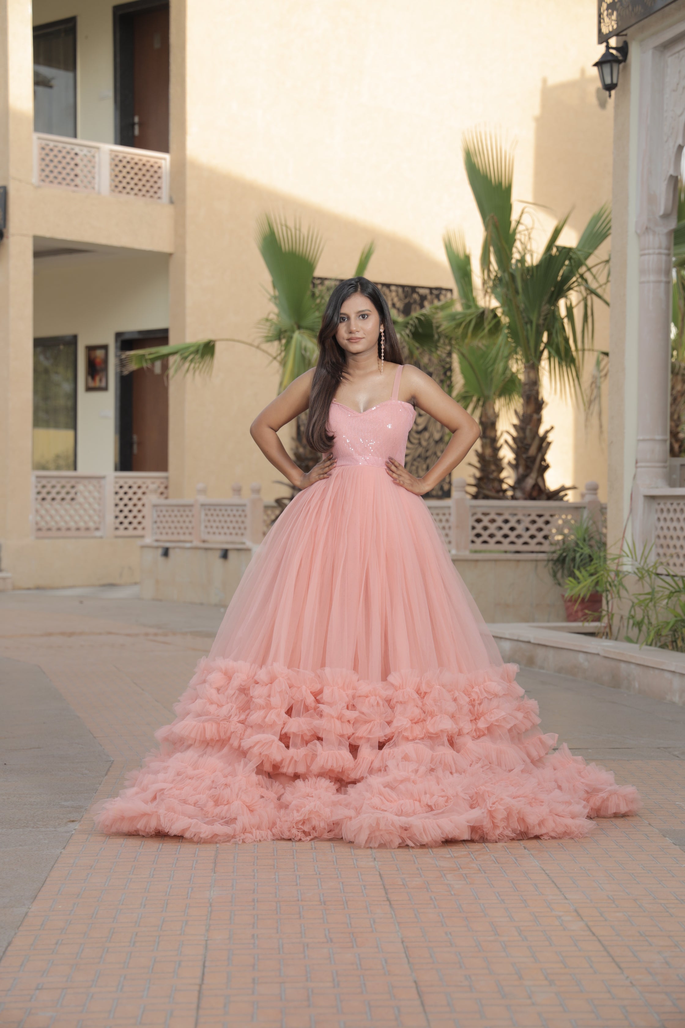 Regal Affair Peach Ball Gown