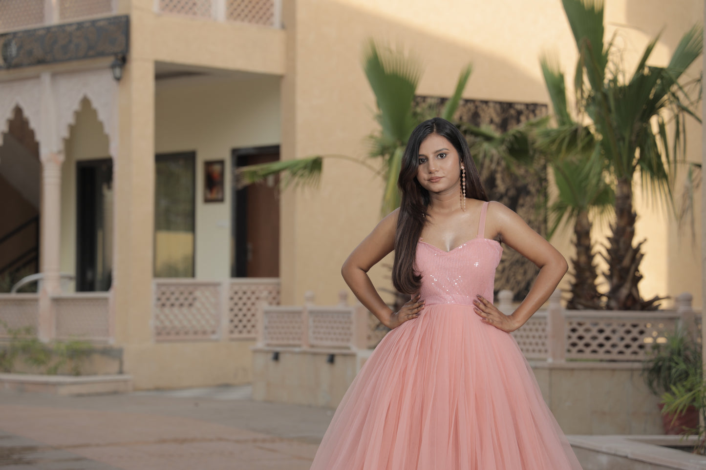 Regal Affair Peach Ball Gown