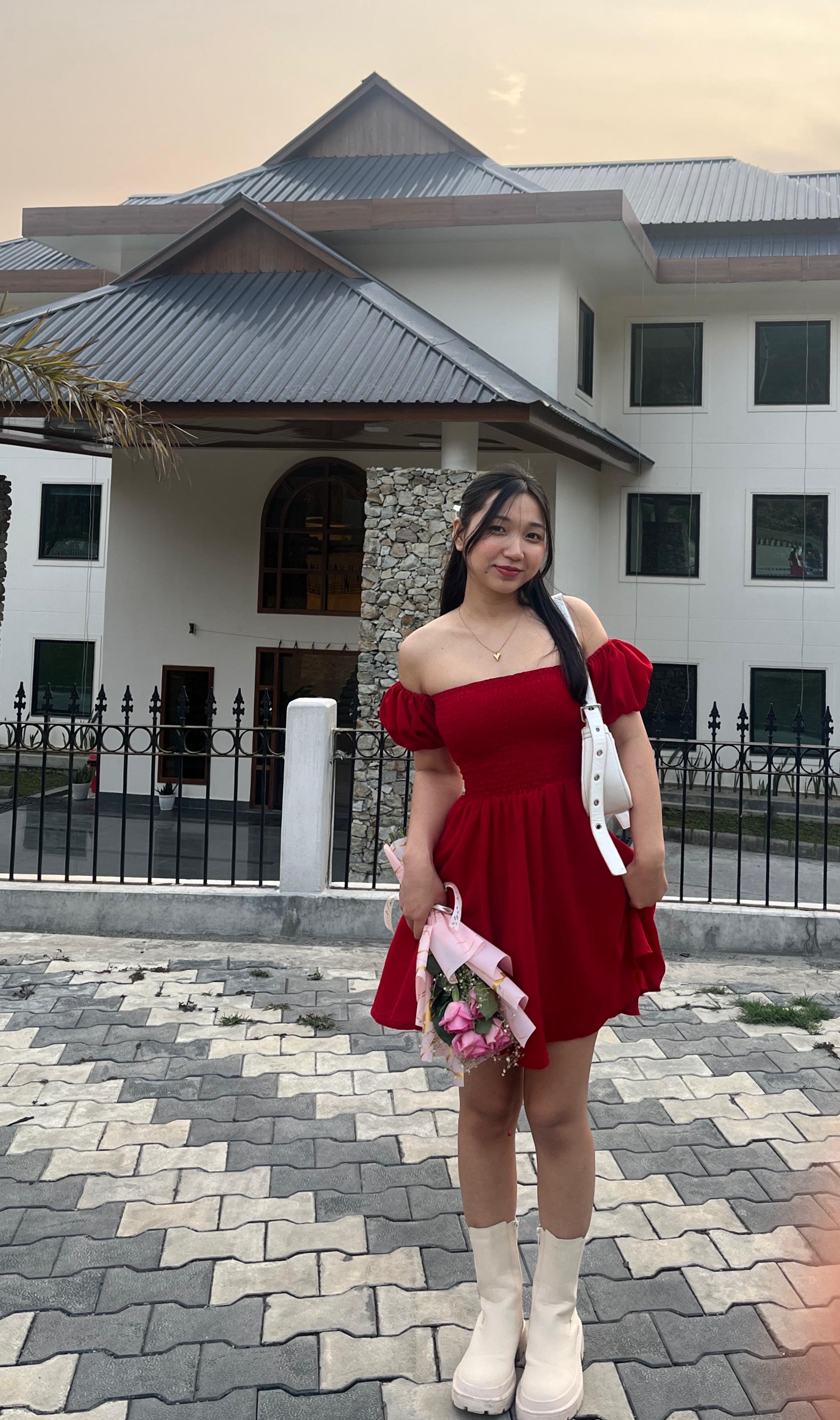 Crimson Cascade Red Dress