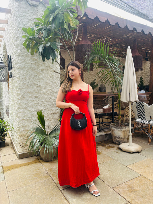 RED FLOWY DRESS