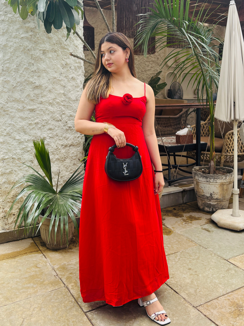 RED FLOWY DRESS