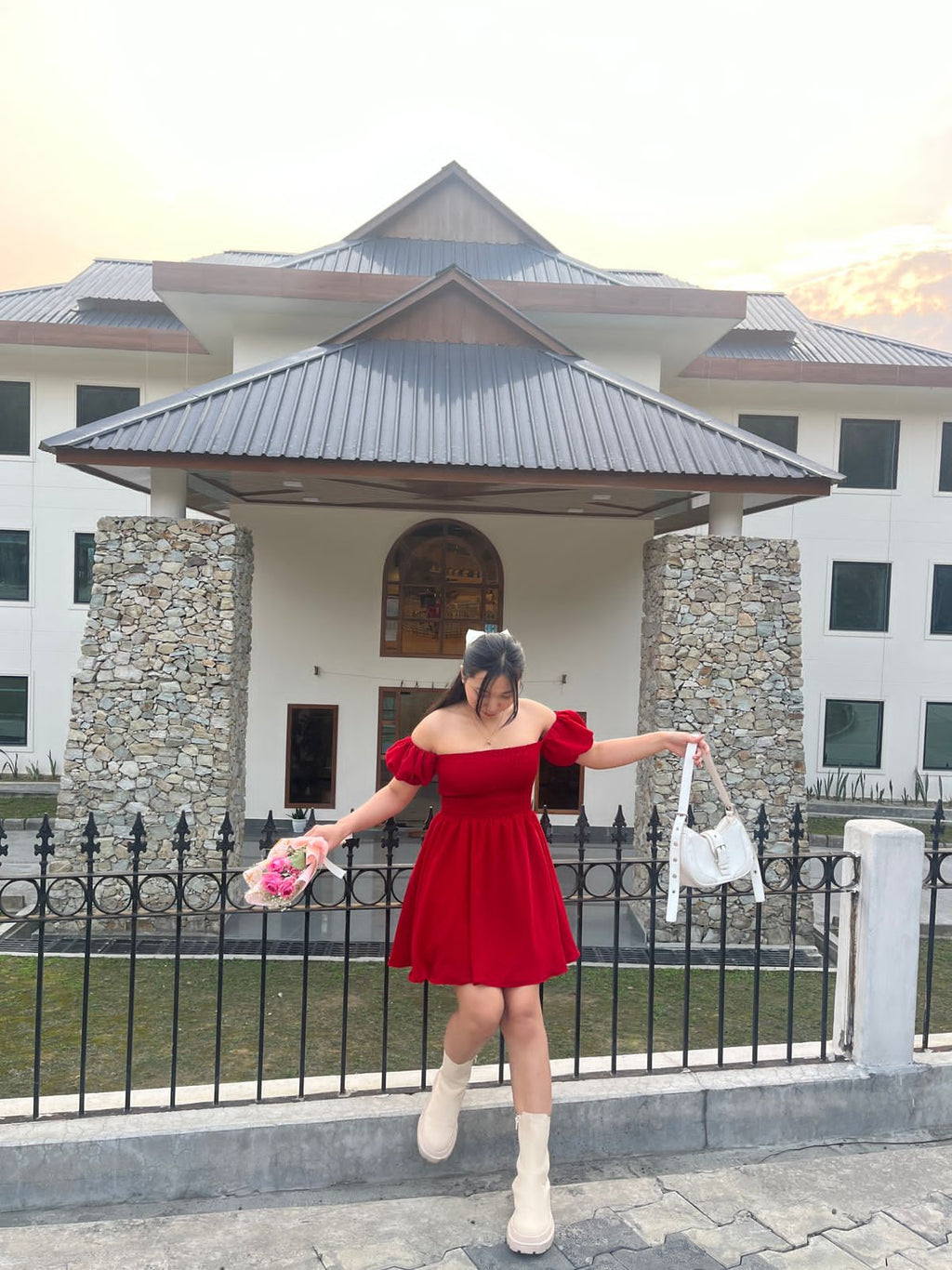 Crimson Cascade Red Dress