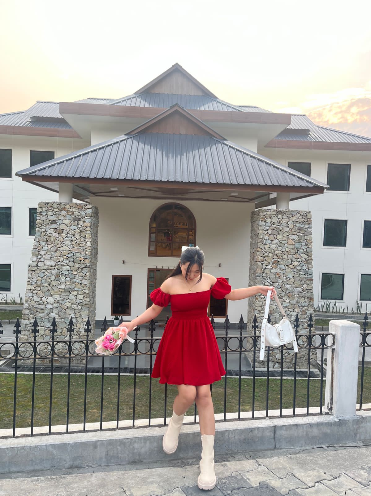 Crimson Cascade Red Dress