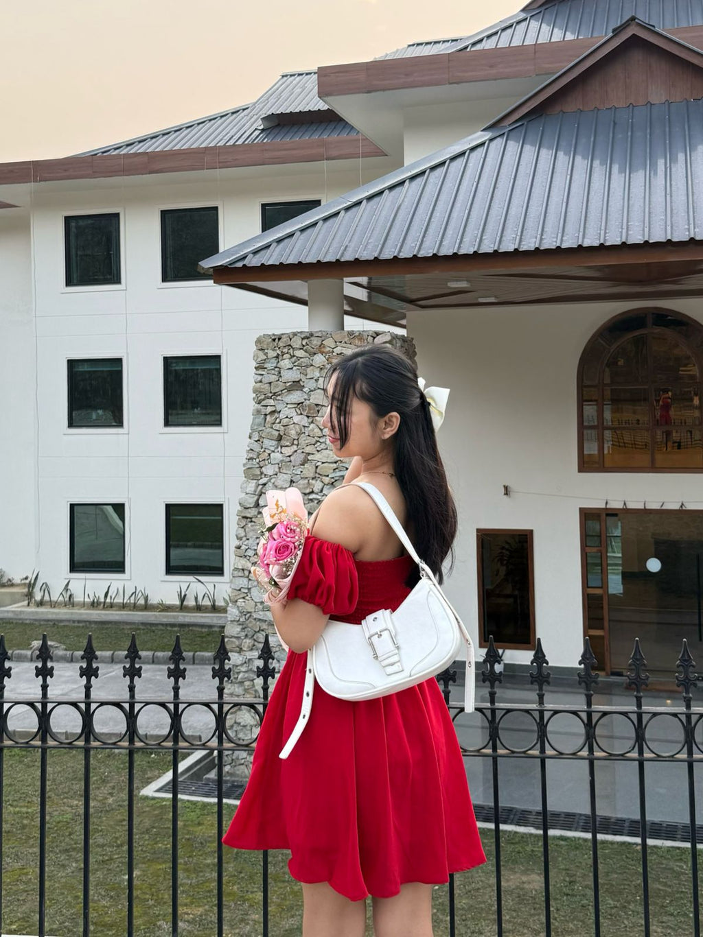 Crimson Cascade Red Dress