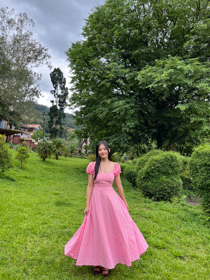 Pink gingham crush dress