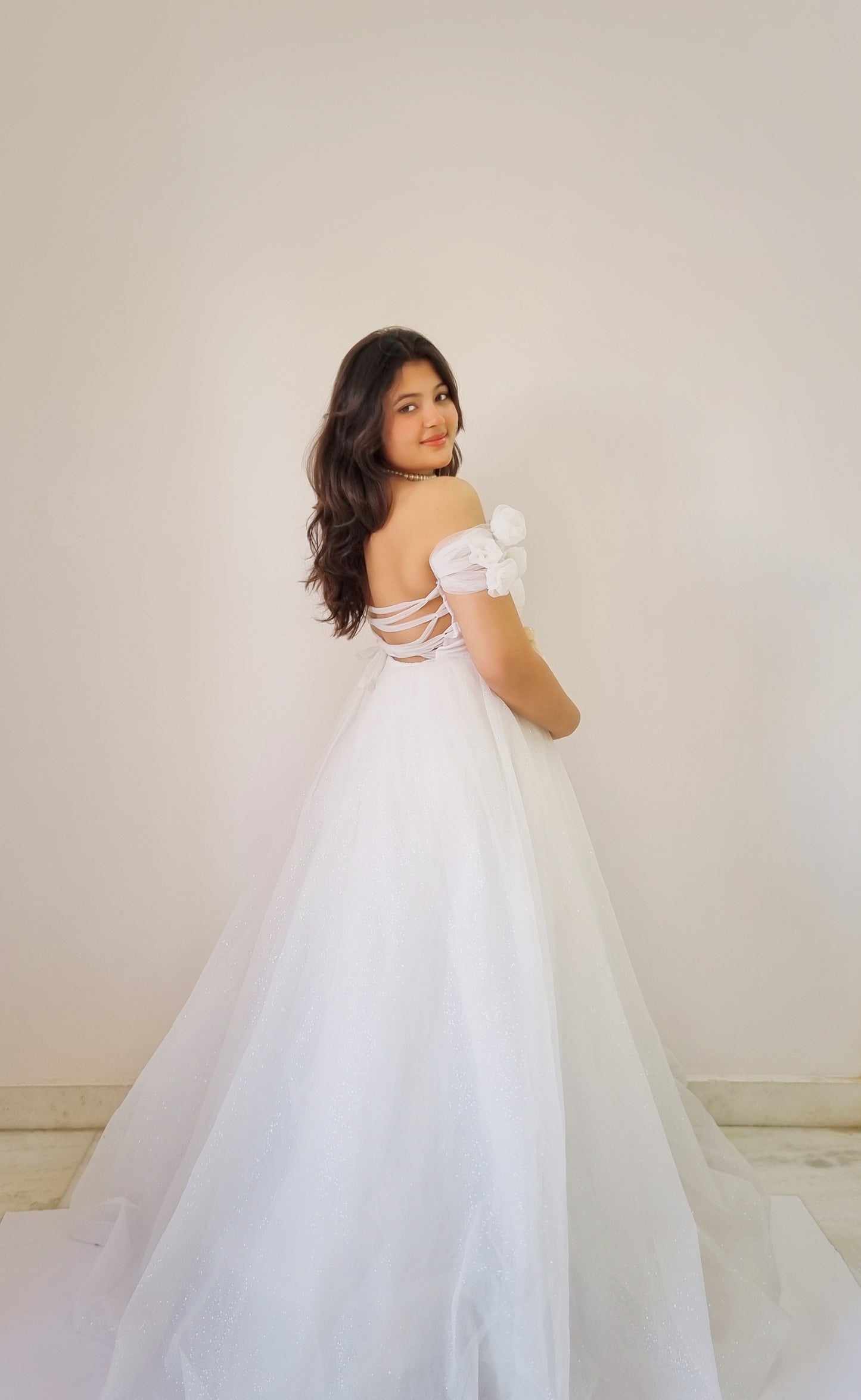 WHITE SHIMMER ORGANZA GOWN