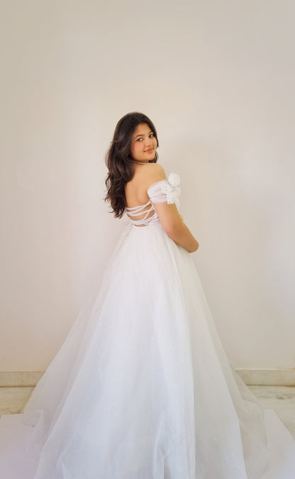 WHITE SHIMMER ORGANZA GOWN