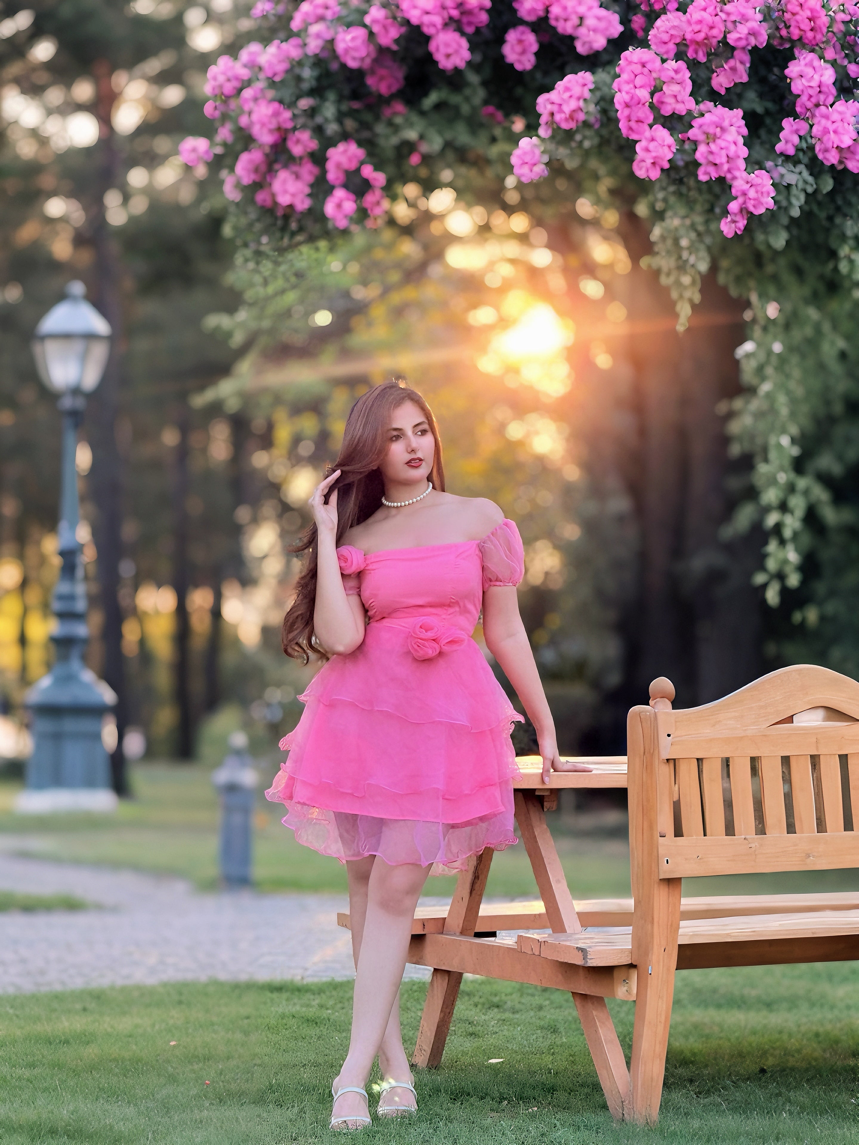PINK ROSE AFFAIR DRESS WITH SLEEVES