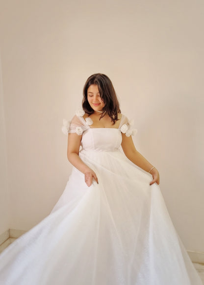 WHITE SHIMMER ORGANZA GOWN