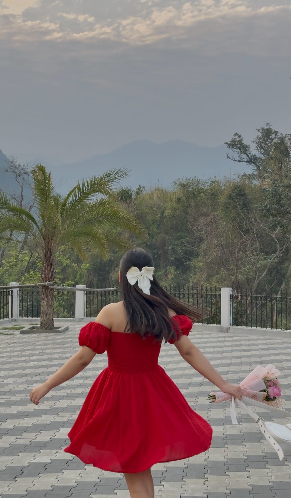 Crimson Cascade Red Dress