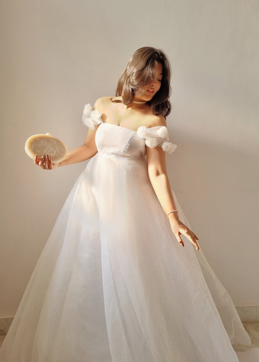 WHITE SHIMMER ORGANZA GOWN