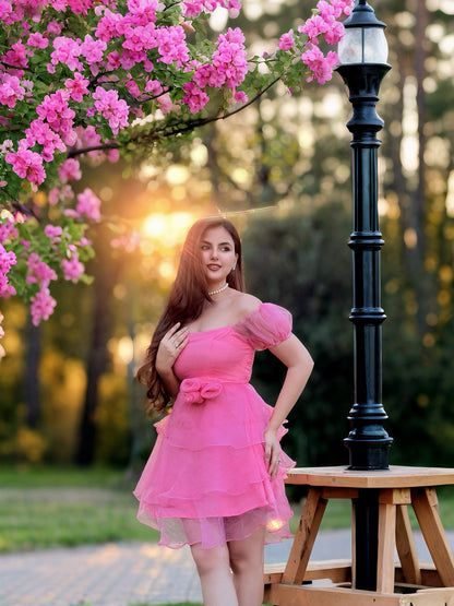 PINK ROSE AFFAIR DRESS WITH SLEEVES