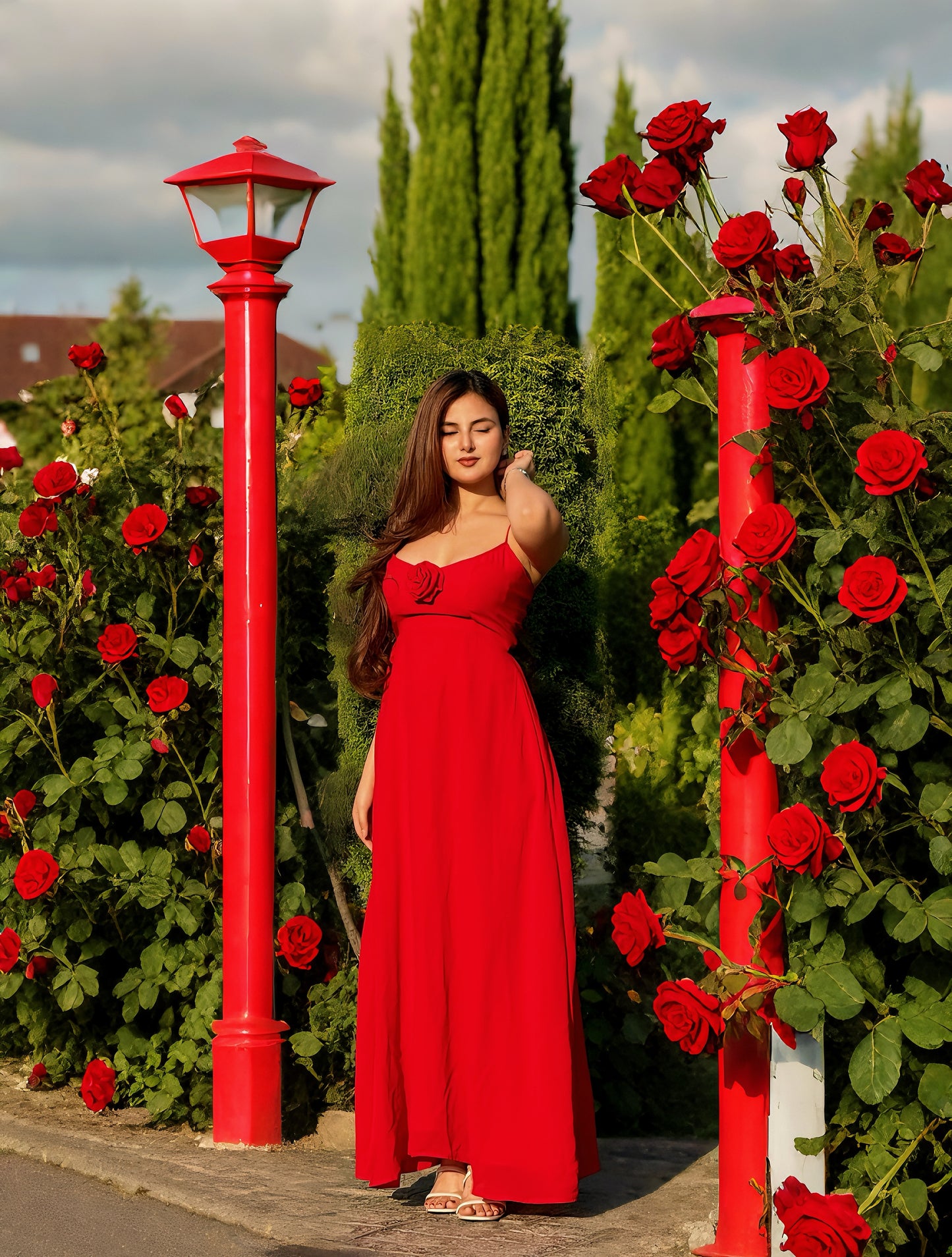 RED FLOWY DRESS